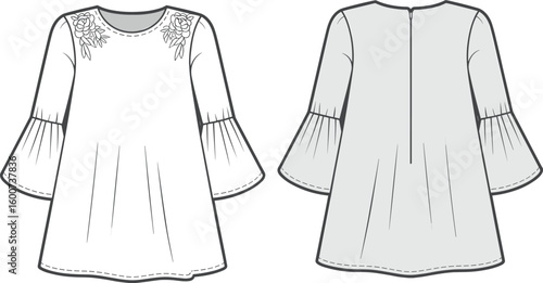 Stylish Women's Embroidered Peasant Blouse with Bell Sleeves - Fashion Forward Design, Comfortable Fit, Versatile Apparel for Casual and Elegant Looks