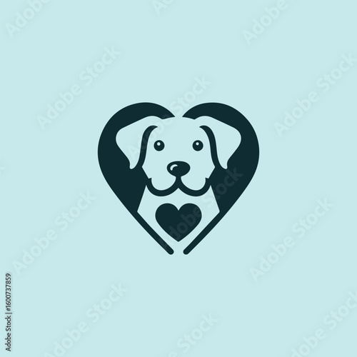 Stylized silhouette of a dog s face within a heart shape with a smaller heart inside
