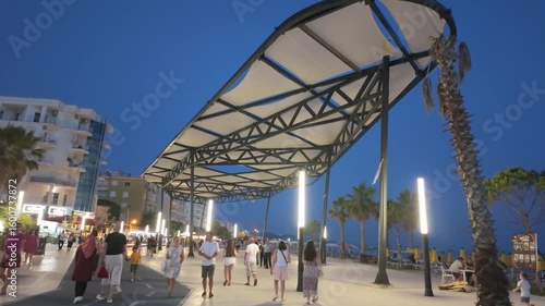 Seaside promenade in Durres, Albania at night time. 
