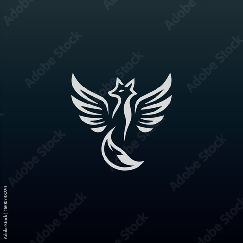 Elegant white stylized fox with spread wings and flowing tail on a dark background