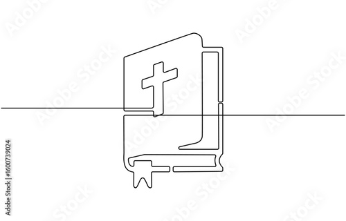 One Continuous Line Drawing of Holy Bible Icon, Continuous Line Drawing of Christianity Icon. Single Line Vector Illustration, Christ continuous one line.