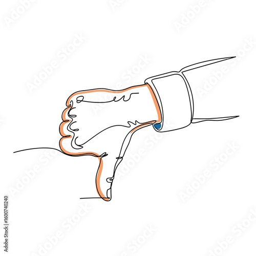Disapproval gesture hand drawn with single line art symbolizing negativity