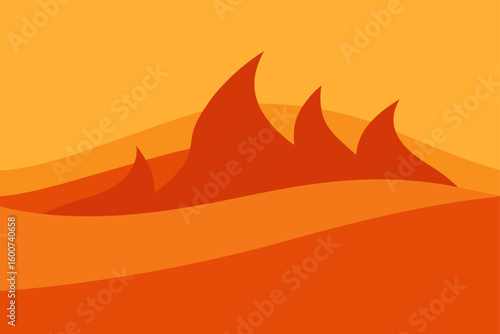 burning hot desert view with clean flat vector landscape