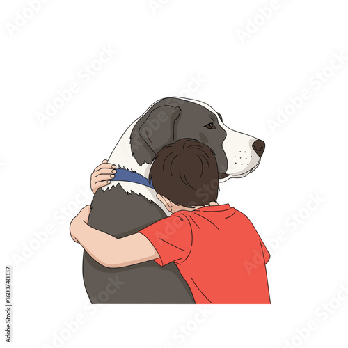 A heartwarming embrace between a child and a beloved canine companion