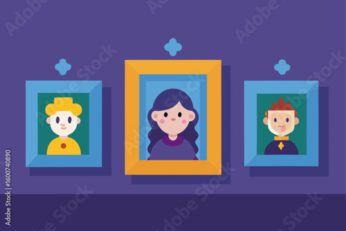 cartoon gallery with framed magical portraits
