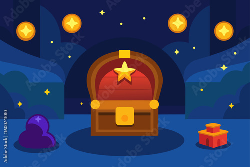 Cartoon Room with Treasure and Glowing Stars Artwork