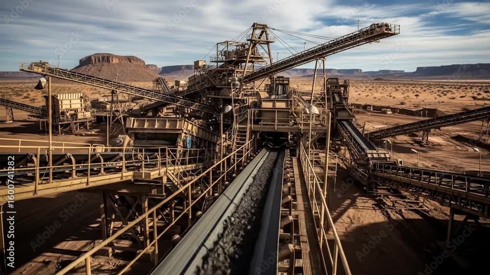 Industrial Horizon: Expansive Mining Operation in Arid Landscape Conveyor Systems Industrial Horizon: Expansive Mining Operation in Arid Landscape Conveyor Systems