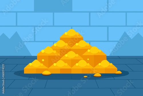 Cartoon Treasure Piles on Tile Floor Vector