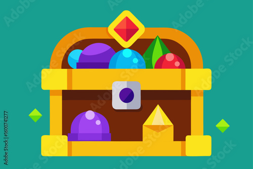 cartoon vault with colorful treasures