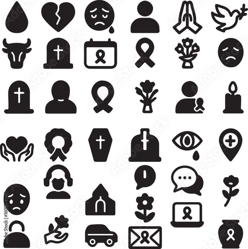 mournful monogram or icon, grave yard sign which are using worldwide for sad silhouette with white background vector pictograms,