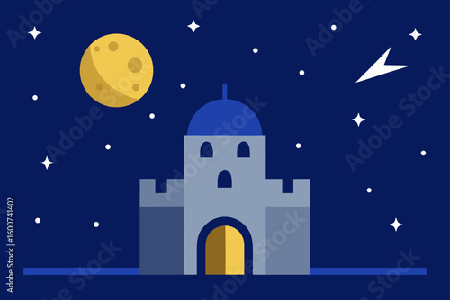 castle observatory with moon and stars outside