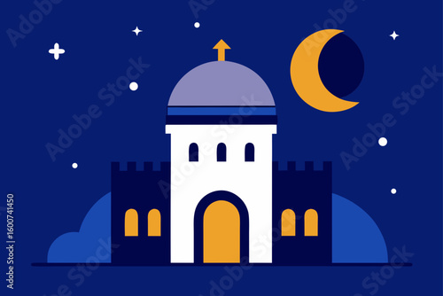 castle observatory with moon and stars outside