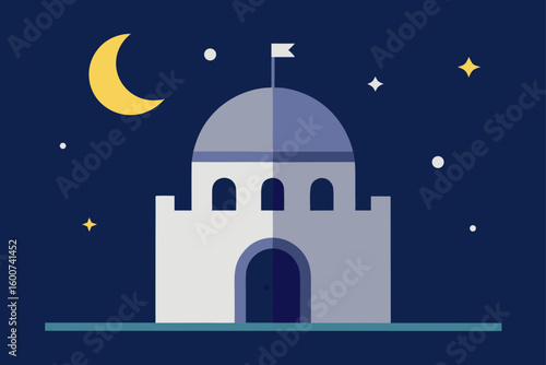 castle observatory with moon and stars outside