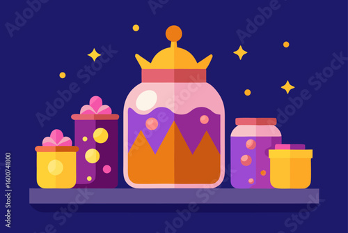 cute royal pantry with sweets and glowing jars display