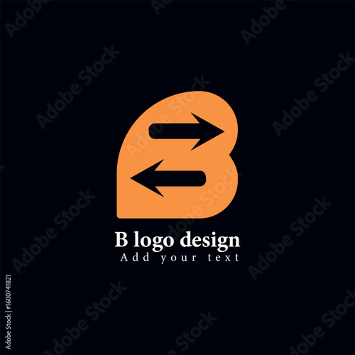 Modern abstract orange letter b logo design with opposing arrows symbolizing balance and direction on a dark background