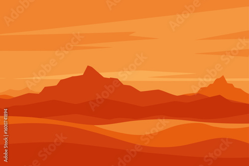desert plateau with wide orange sky and dry texture