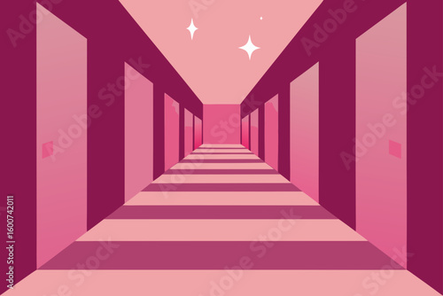 dreamy hallway with pink tiles and star shadows