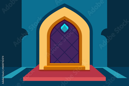 fantasy chamber with ornate window and plush rug