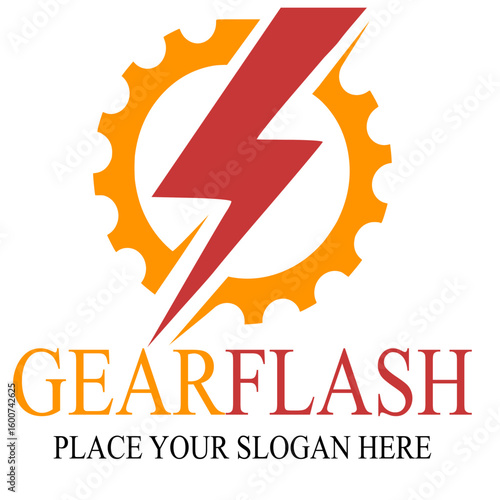 Thunder Bolt Gear Cogwheel Vector Logo