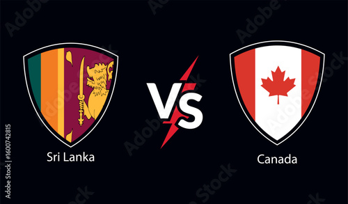 Sri lanka versus canada cricket match emblem with national flags on dark background