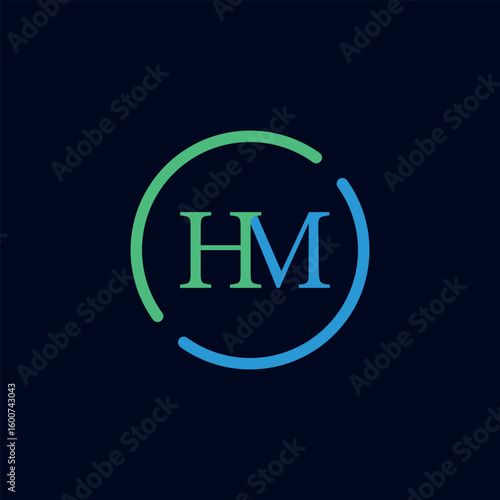 Modern abstract circular logo design with intertwined letters hm in green and blue gradient colors