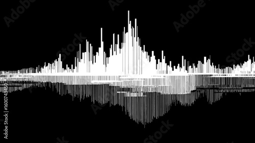 Glitch vector background with white sound wave on black backdrop  