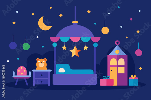 magical nursery with toys and soft glowing lights