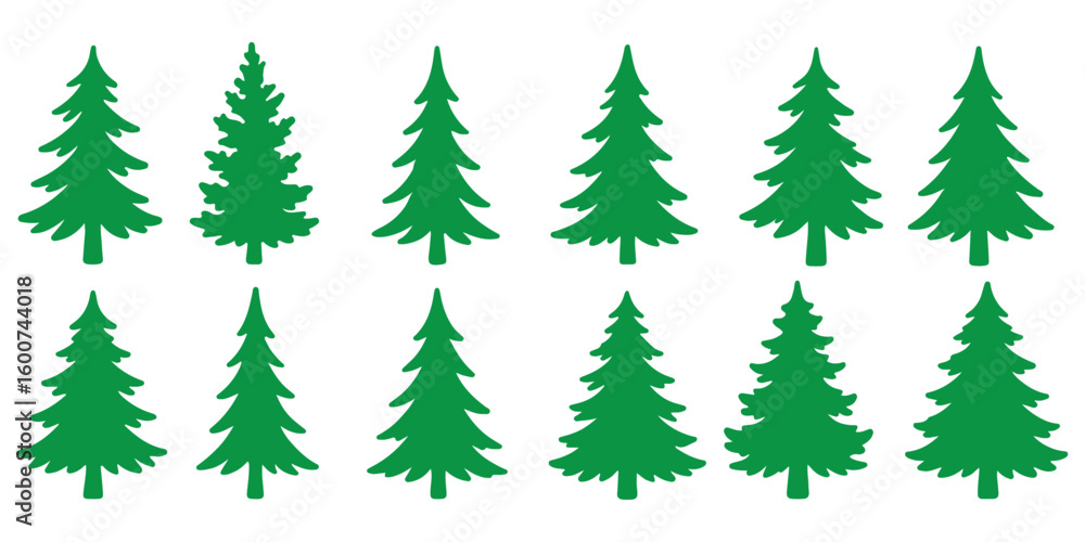 Obraz premium A set of minimalist pine trees silhouette set