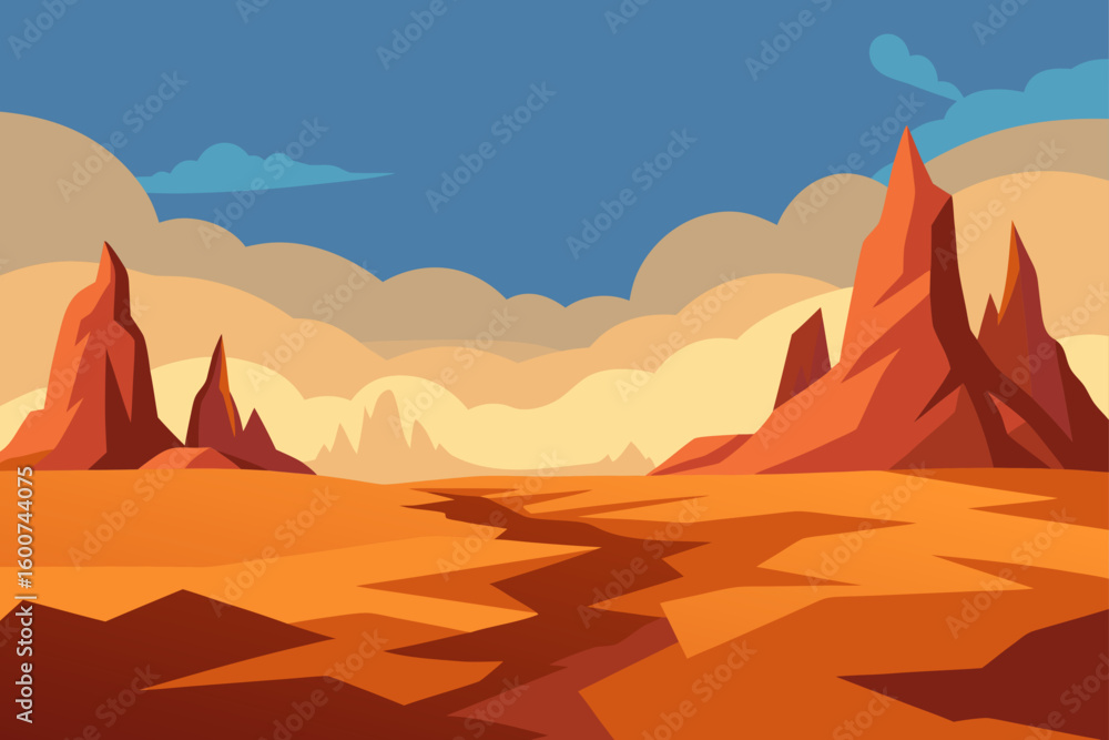 Naklejka premium Parched landscape with rocky outcrops and stylized terrain