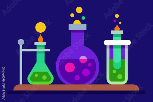 royal potion lab with flasks and colorful glow