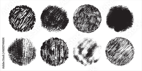 Hand drawn shapes. Textured doodles circles set. Abstract round backgrounds or overlays.
