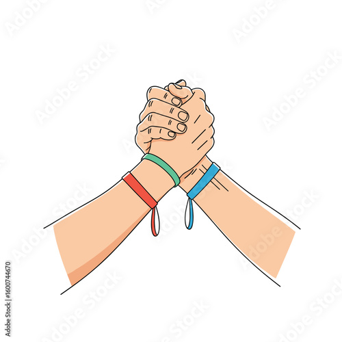 Two hands gripping firmly in a friendly handshake showing unity and partnership together