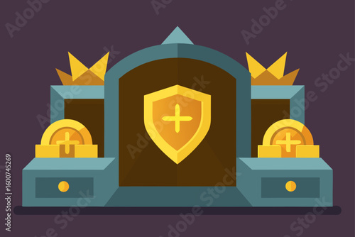 Vault with enchanted shields and gold