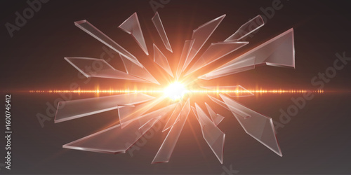 An explosion of broken glass with a bright flash.