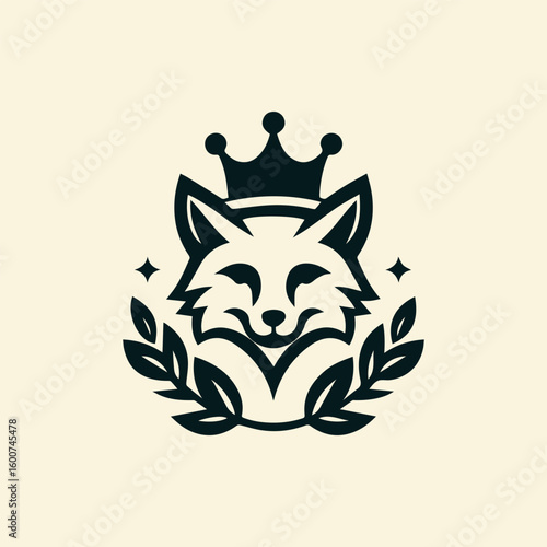 Elegant fox head emblem with royal crown and laurel wreath symbolizing wisdom and nobility