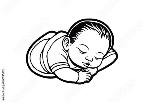 Silhouette of baby sleeping peacefully isolated on a white background