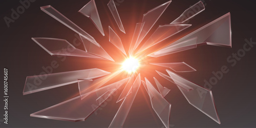 An explosion of broken glass with a bright flash.