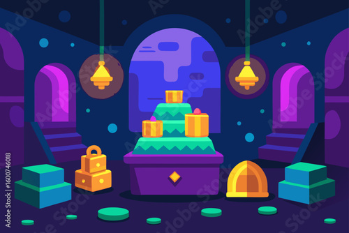 Whimsical room stacked with glowing loot