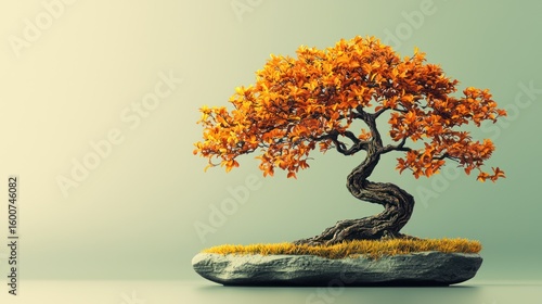 Bonsai tree, autumn leaves, minimalist, serene, studio, peaceful, decorative, art, zen