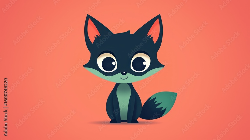 Obraz premium Cute cartoon fox on coral background. Possible use children's book, greeting card