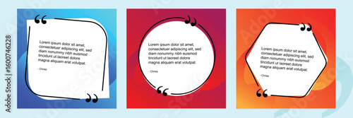 Set of social media post design template for quotes. Qoute Frame Blank Template  Set with Copy Space for Text on Square Banner with Modern Gradient Background.