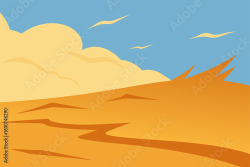 wind swept sand and cracked soil in harsh sun