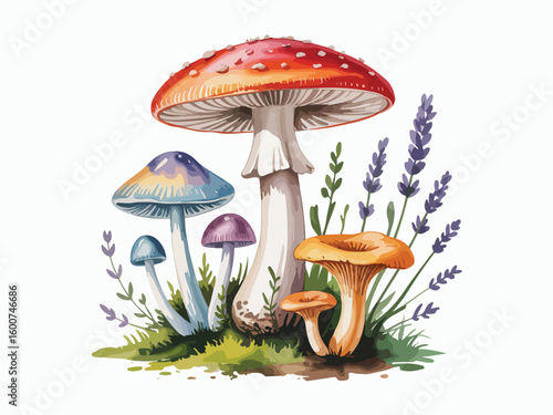 Enchanting forest fungi and lavender blooms mushroom agaric