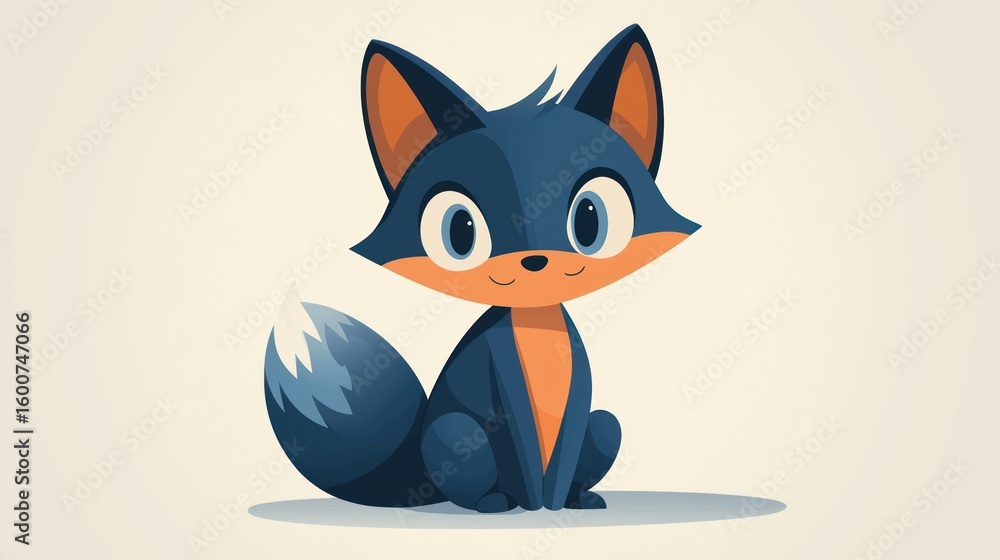 Obraz premium Cute cartoon fox sitting, cheerful expression, simple background, stock illustration, kids imagery