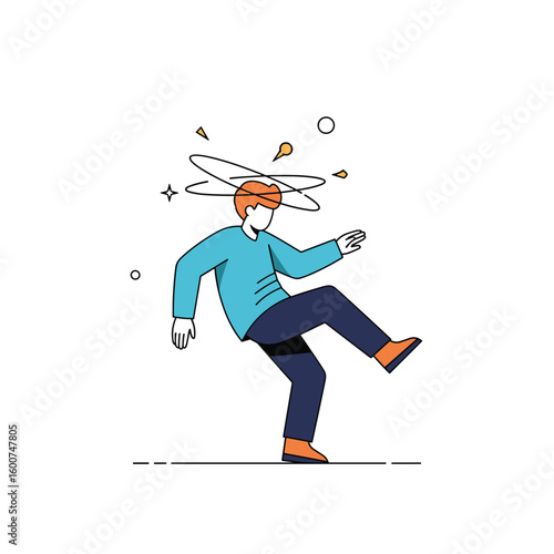 Man experiencing vertigo dizziness and loss of balance feeling disoriented and unsteady while walking