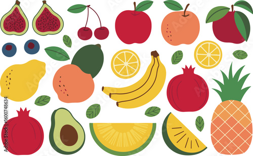 Hand drawn colorful fruits and berries. Trendy
abstract minimal style. 