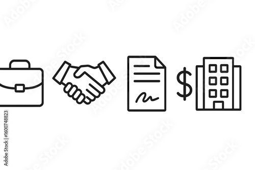 Business partnership agreement symbols illustrating negotiation, contract signing, and financial aspects in a corporate setting