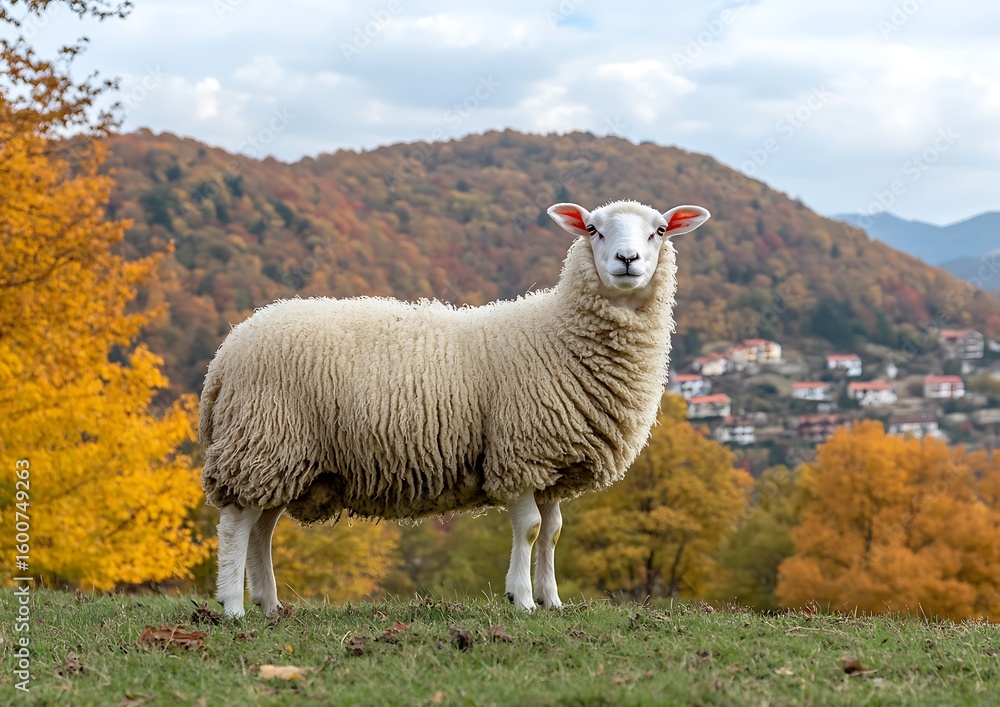 Fototapeta premium Sheep Autumnal Landscape.