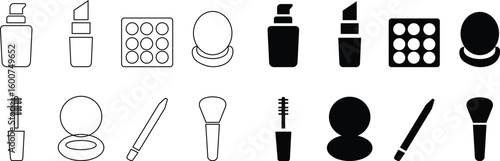 Beauty and makeup outline icon set cosmetics grooming symbols Product Certifications and Qualities, skincare and makeup vector template designs elements icons Recipients Silhouettes, for personal care