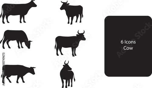 Cow Silhouette Vector Set – Farm Animal Icons for Agriculture and Livestock Design